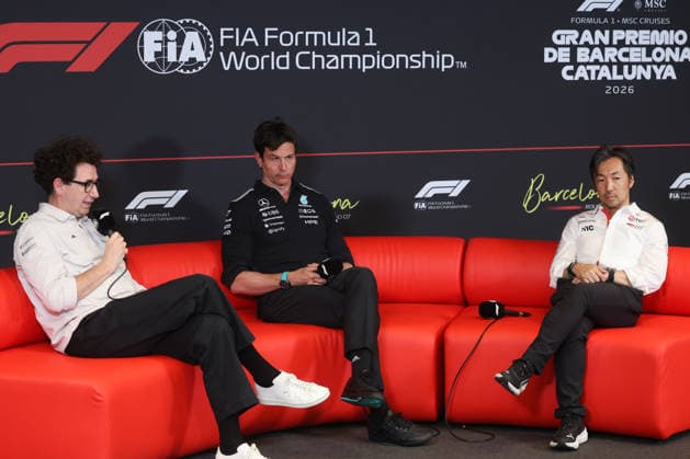 F1 Barcelona-Catalunya Grand Prix 2026 Team Principals press conference, PK, Pressekonferenz Mattia Binotto, Toto Wolff and Ayao Komatsu during the team principals press conference ahead of the Formula 1 Barcelona-Catalunya Grand Prix at Circuit de Barcelona-Catalunya in Barcelona on June 12, 2026. Barcelona Spain  Copyright: xJakubxPorzyckix originalFilename:porzycki-f1barcel260612_npRA7.jpg