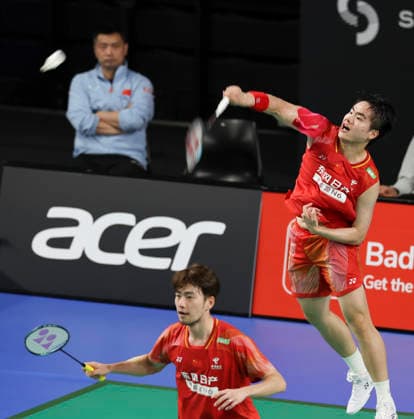 (260612) -- SYDNEY, June 12, 2026 -- Liang Weikeng (R) Wang Chang compete during the men s doubles quarterfinal match between Liang Weikeng Wang Chang of China and Kang Min Hyuk Ki Dong Ju of South Korea at the Australian Badminton Open 2026 in Sydney, Australia, June 12, 2026. ) (SP)AUSTRALIA-SYDNEY-BADMINTON-AUSTRALIAN OPEN-MEN S DOUBLES GongxBing 