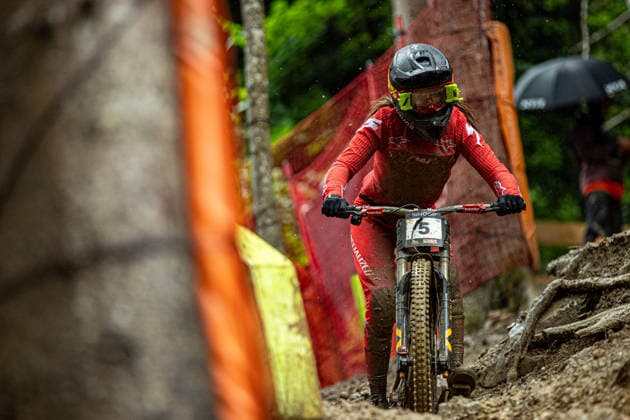 Whoop UCI Mountain Bike World Series Leogang Downhill JENSEN Rosa Marie SPECIALIZED GRAVITYat Whoop UCI Mountain Bike World Series Leogang Downhill, 12 06 2026,in Leogang,AUT Photo Sebastian Sternemann