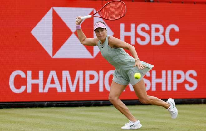 RECORD DATE NOT STATED 12th June 2026; HSBC Championships, Queens Club, West Kensington, London, England; HSBC Championships Tennis, Day Three; Tatjana Maria (GER) plays a forehand shot against Elena Rybakina (UZB) HongboxChen