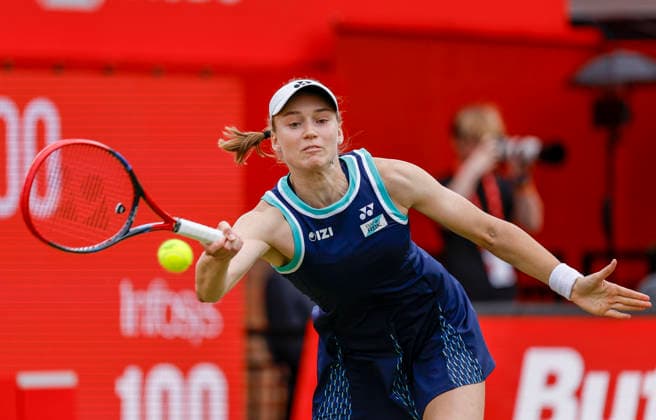 RECORD DATE NOT STATED 12th June 2026; HSBC Championships, Queens Club, West Kensington, London, England; HSBC Championships Tennis, Day Three; Elena Rybakina (UZB) plays a forehand shot against Tatjana Maria (GER) HongboxChen
