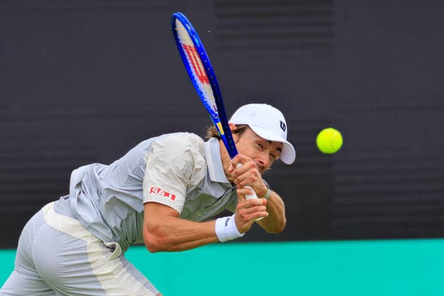 2026-06-12 - Libema Open 2026 ROSMALEN, NETHERLANDS - JUNE 12: Alex de Minaur of Australia during the Libema Open 2026 at Autotron on June 12, 2026 in Rosmalen, Netherlands Rosmalen Autotron Netherlands Content not available for redistribution in The Netherlands directly or indirectly through any third parties. Copyright: xMarcelxvanxPlateringenx