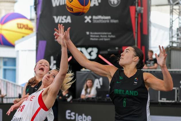 12.June. 2026 – Basketball – FIBA 3x3 World Tour Masters 2026-TUR vs IRL-women-U23 NATIONS LEAGUE Gul (Türkiye) rebound battle during the game A1 Arena am Heumarkt A1 Arena am Heumarkt ,Vienna Vienna A1 Arena am Heumarkt AUSTRIA