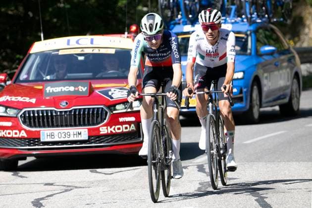 Tour Auvergne - Rhone-Alpes 2026 Stage 6 CREST-VOLAND, FRANCE - JUNE 12 : Seixas Paul (FRA) of Decathlon CMA CGM Team, Del Toro Isaac (MEX) of UAE Team Emirates - XRG during stage 6 of the 78th edition of Tour Auvergne - Rhone-Alpes an UCI World Tour 2.UWT cycling road race stage for Men Elite of 182.3 km with start in Saint-Vulbas and finish in Crest-Voland on June 12, 2026 in Crest-Voland, France, 12 06 2026 ( Motordriver Guy De Vuyst - Crest-Voland France  Copyright: xVincentxKalutx