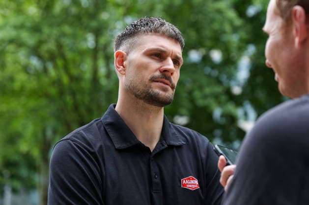 12 06 2026, xgox, Handball EHF Champions League Media Day and final training emspor, v l Martin Larsen Aalborg, 15 Cologne