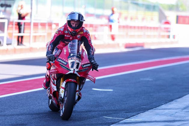 FIM SBK Superbike World Championship, WM, Weltmeisterschaft in Misano Adriatico, Italy - 12 Jun 2026 Nicolo Bulega of Aruba.it Racing - Ducati with Ducati Panigale V4R seen during FIM SBK Superbike World Championship Pirelli Emilia-Romagna Round 7 Free Practice 1 at Misano World Circuit Marco Simoncelli. Misano Adriatico Italy Copyright: xFabrizioxCarabellix xSOPAxImagesx 20260612R3FC0274_NicoloBulega