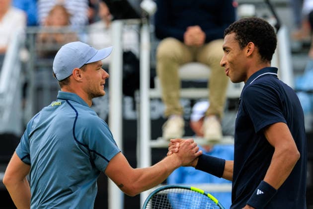 2026-06-12 - Libema Open 2026 ROSMALEN, NETHERLANDS - JUNE 12: Kamil Majchrzak of Poland, Felix Auger-Aliassime of France during the Libema Open 2026 at Autotron on June 12, 2026 in Rosmalen, Netherlands Rosmalen Autotron Netherlands Content not available for redistribution in The Netherlands directly or indirectly through any third parties. Copyright: xMarcelxvanxPlateringenx
