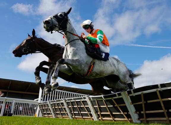 Newton Abbot Races, Newton Abbot, UK - 12 June 2026 Race winner, Lady Kara ridden by Rian Corcoran (nearside) jumps with Colegram ridden by Harry Skelton (farside). Race 1 - 17:13 Newton Abbot - Alzheimer s Society Mares Novices Hurdle (GBB Race) (Class 4) at Newton Abbot Racecourse, Newton Abbot, Devon, England - Newton Abbot Newton Abbot Racecourse Devon England Copyright: xPhilxMingo PPAUKx PPA-280666