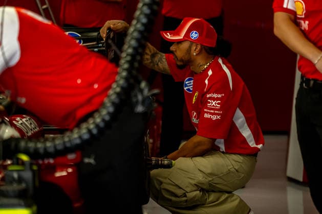 MONTMELO, SPAIN: Lewis Hamilton, racing for the Ferrari team during the 2026 Formula 1 Barcelona-Catalunya Grand Prix at the Circuit de Barcelona-Catalunya in Montmelo, Spain