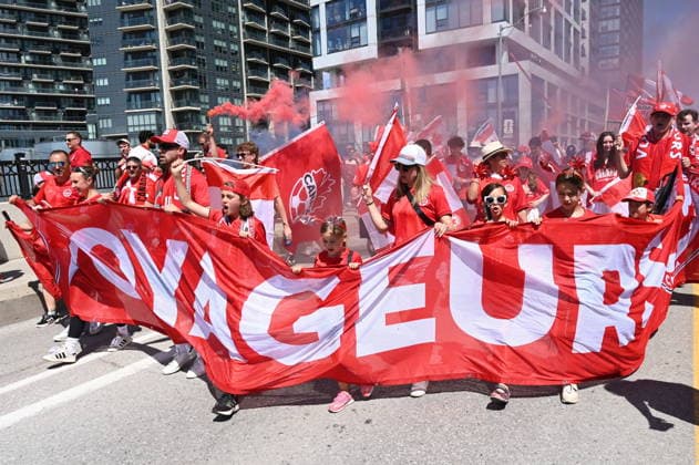 June 12, 2026, Toronto, On, Canada: Canada s Voyageurs parade toward Toronto Stadium ahead of Canada s World Cup match against Bosnia and Herzegovina in Toronto, on Friday, June 12, 2026. Canada News - June 12, 2026  - ZUMAc35_ 20260612_zaf_c35_044 Copyright: xJonxBlackerx