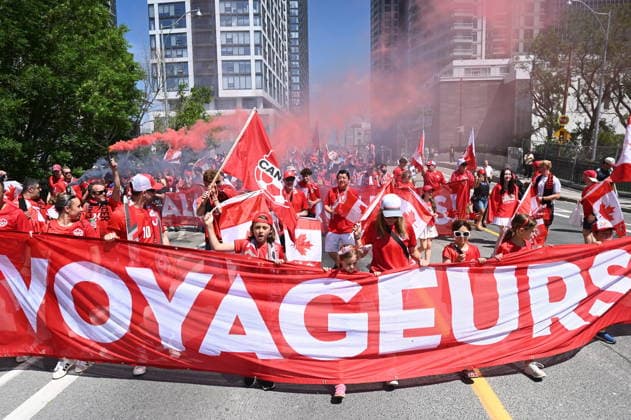 June 12, 2026, Toronto, On, Canada: Canada s Voyageurs parade toward Toronto Stadium ahead of Canada s World Cup match against Bosnia and Herzegovina in Toronto, on Friday, June 12, 2026. Canada News - June 12, 2026  - ZUMAc35_ 20260612_zaf_c35_045 Copyright: xJonxBlackerx