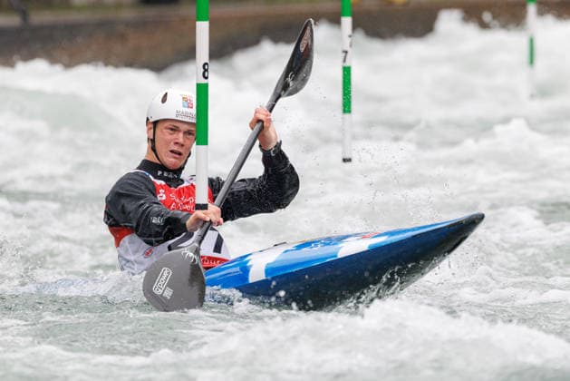 Michele Pistoni ITA at ICF CANOE SLALOM WORLD CUP, Canoeing, Men, Kayak, 2026, on 12 06 2026 in Augsburg, Eiskanal Bayern Germany
