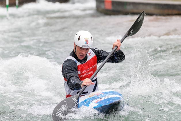 Michele Pistoni ITA at ICF CANOE SLALOM WORLD CUP, Canoeing, Men, Kayak, 2026, on 12 06 2026 in Augsburg, Eiskanal Bayern Germany