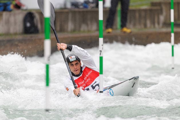 David Llorente ESP at ICF CANOE SLALOM WORLD CUP, Canoeing, Men, Kayak, 2026, on 12 06 2026 in Augsburg, Eiskanal Bayern Germany