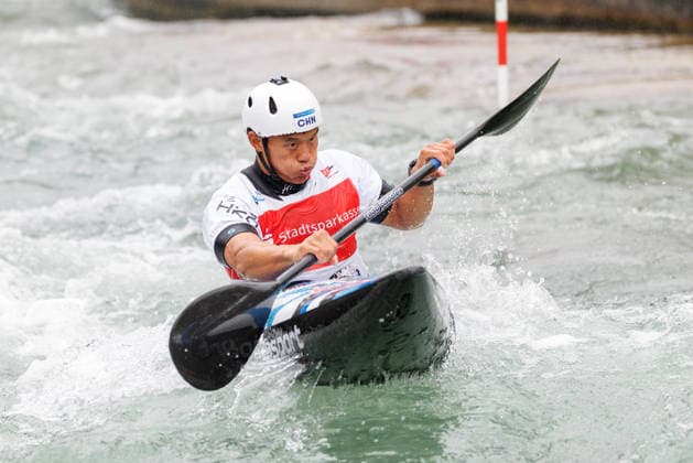Xin Quan CHN at ICF CANOE SLALOM WORLD CUP, Canoeing, Men, Kayak, 2026, on 12 06 2026 in Augsburg, Eiskanal Bayern Germany