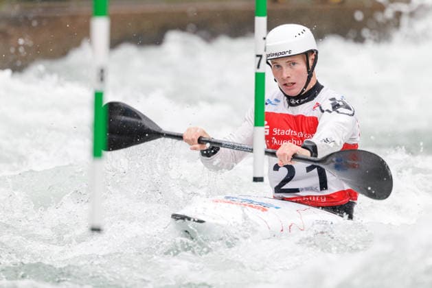 Sam Leaver GBR at ICF CANOE SLALOM WORLD CUP, Canoeing, Men, Kayak, 2026, on 12 06 2026 in Augsburg, Eiskanal Bayern Germany