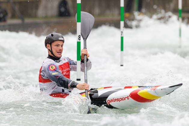 Gabriel De Coster BEL at ICF CANOE SLALOM WORLD CUP, Canoeing, Men, Kayak, 2026, on 12 06 2026 in Augsburg, Eiskanal Bayern Germany