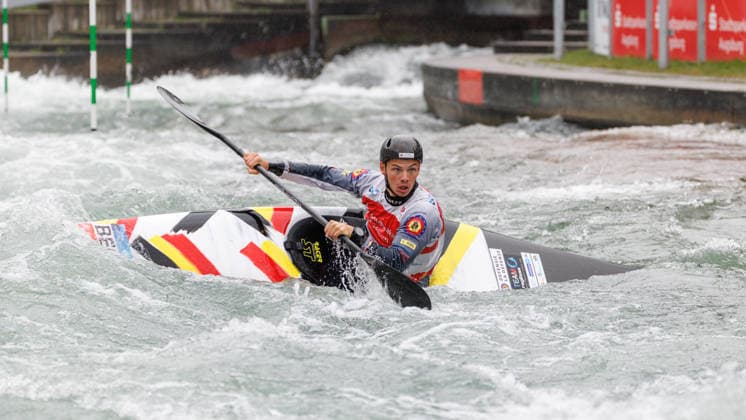 Gabriel De Coster BEL at ICF CANOE SLALOM WORLD CUP, Canoeing, Men, Kayak, 2026, on 12 06 2026 in Augsburg, Eiskanal Bayern Germany
