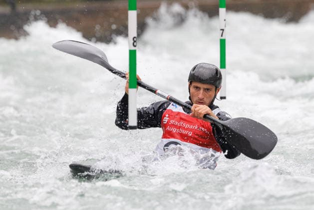 Noah Hegge GER at ICF CANOE SLALOM WORLD CUP, Canoeing, Men, Kayak, 2026, on 12 06 2026 in Augsburg, Eiskanal Bayern Germany