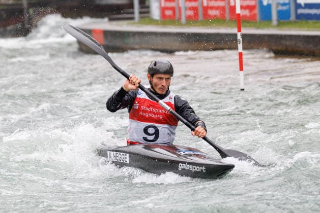 Noah Hegge GER at ICF CANOE SLALOM WORLD CUP, Canoeing, Men, Kayak, 2026, on 12 06 2026 in Augsburg, Eiskanal Bayern Germany
