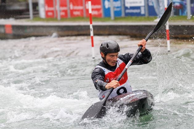 Noah Hegge GER at ICF CANOE SLALOM WORLD CUP, Canoeing, Men, Kayak, 2026, on 12 06 2026 in Augsburg, Eiskanal Bayern Germany