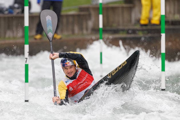 Peter Kauzer SLO at ICF CANOE SLALOM WORLD CUP, Canoeing, Men, Kayak, 2026, on 12 06 2026 in Augsburg, Eiskanal Bayern Germany