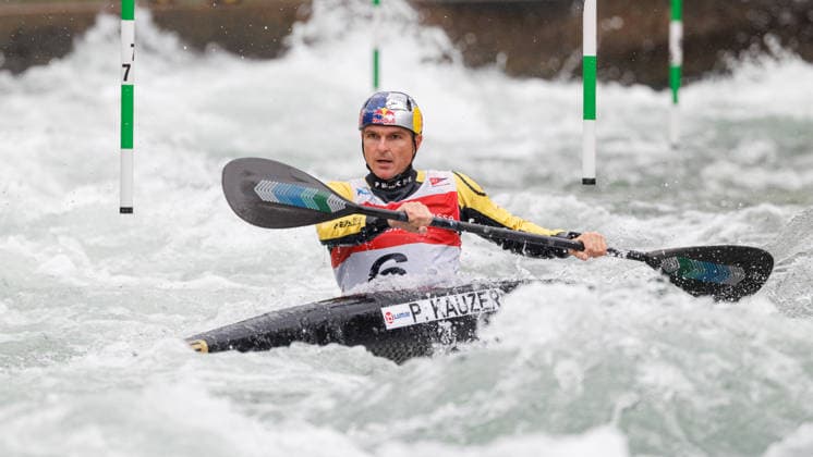 Peter Kauzer SLO at ICF CANOE SLALOM WORLD CUP, Canoeing, Men, Kayak, 2026, on 12 06 2026 in Augsburg, Eiskanal Bayern Germany