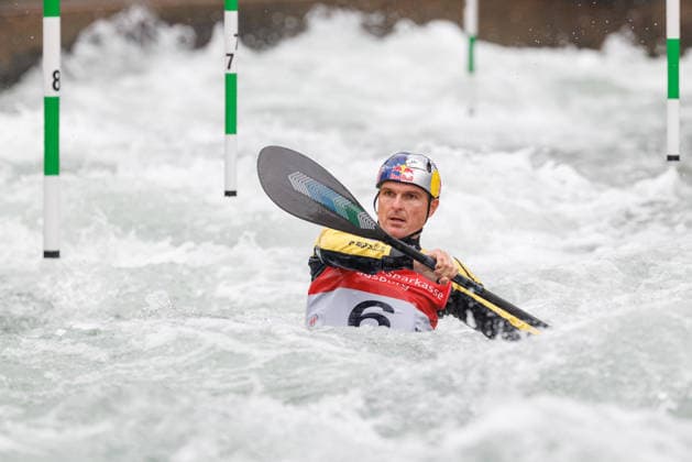 Peter Kauzer SLO at ICF CANOE SLALOM WORLD CUP, Canoeing, Men, Kayak, 2026, on 12 06 2026 in Augsburg, Eiskanal Bayern Germany