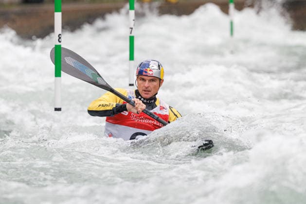 Peter Kauzer SLO at ICF CANOE SLALOM WORLD CUP, Canoeing, Men, Kayak, 2026, on 12 06 2026 in Augsburg, Eiskanal Bayern Germany