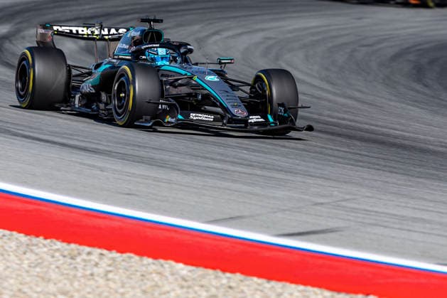 RECORD DATE NOT STATED 12th June 2026: Circuit de Barcelona-Catalunya, Barcelona, Spain; Formula One Barcelona Catalunya Grand Prix, Free Practice Day; George Russell (63) of Great Britain and Mercedes-AMG PETRONAS Formula One Team during free practice 2 StephenxBlackberry