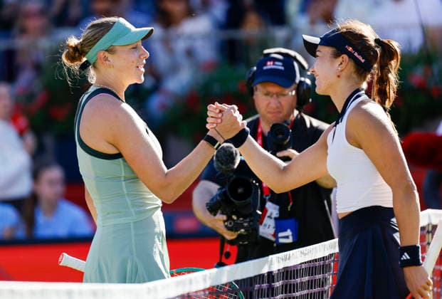 RECORD DATE NOT STATED 12th June 2026; HSBC Championships, Queens Club, West Kensington, London, England; HSBC Championships Tennis, Day Three; Iva Jovic (USA) shakes hands with Amanda Anisimova (USA) HongboxChen
