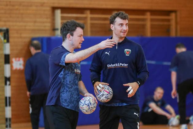 12 06 2026, xgox, Handball EHF Champions League Media Day and final training emspor, v l Hakun West av Teigum Berlin, 34 , Lukas Herburger Berlin, 29 Koeln