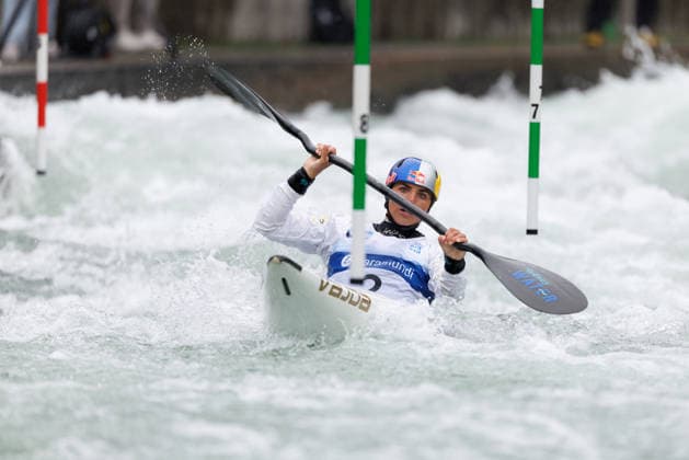 Jessica Fox AUS at ICF CANOE SLALOM WORLD CUP, Canoeing, Women, Kayak, 2026, on 12 06 2026 in Augsburg, Eiskanal Bayern Germany