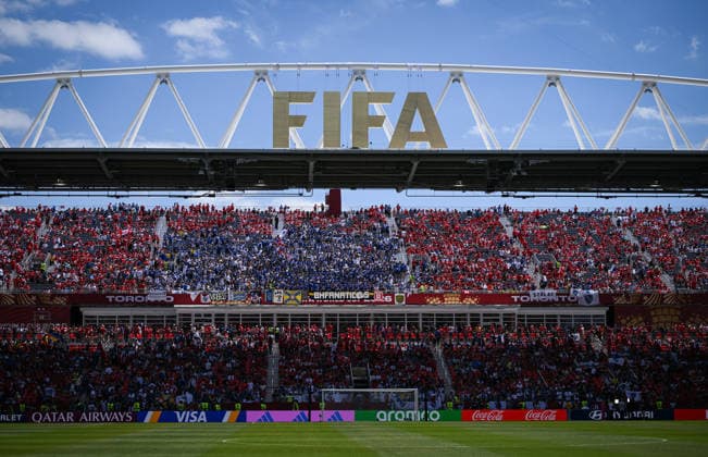 Football FIFA World Cup 2026 preliminary round Group B Canada Bosnia and Herzegovina 12 06 2026 FIFA lettering on the roof of the stadium in Toronto