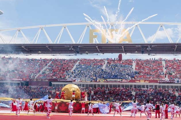 A general view of opening ceremony of Canada before FIFA World Cup, WM, Weltmeisterschaft, Fussball game between Canada and Bosnia and Herzegovina at Toronto Stadium on June 12, 2026 in Toronto, Ontario, Canada  Copyright: xCurtisxWongx xSPPx Sportspressphoto_SPR165292