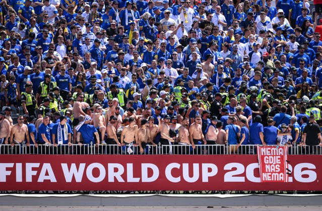 Football FIFA World Cup 2026 Preliminary Round Group B Canada Bosnia Herzegovina 12 06 2026 The Canadian police in the block of the Bosnia Herzegovina Ultra Group