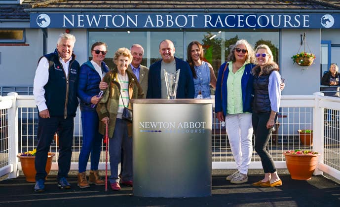 Newton Abbot Races, Newton Abbot, UK - 12 June 2026 Race winner, Rickety Bridge ridden by Freddie Gingell with the winning connections. Race 5 - 19:35 Newton Abbot - St. Austell Brewery Novices Limited Handicap Chase (GBB Race) (Class 3) at Newton Abbot Racecourse, Newton Abbot, Devon, England - Newton Abbot Newton Abbot Racecourse Devon England Copyright: xPhilxMingo PPAUKx PPA-280764