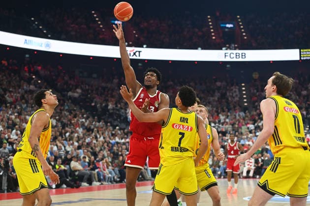 David McCORMACK FCB , action,duel against Jack KAYIL Alba Berlin Basketball BBL,Season 2025 2026 Play Off Final Game 1, FC Bayern Muenchen Alba Berlin on 12 06 2026 S A P G A R D EN