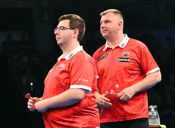 12 06 2026, xhbx, Dart World Cup of Darts 2026, v l Sebastian Bialecki Poland , Krzysztof Ratajski Poland DFL DFB REGULATIONS PROHIBIT ANY USE OF PHOTOGRAPHS as IMAGE SEQUENCES and or QUASI VIDEO Frankfurt