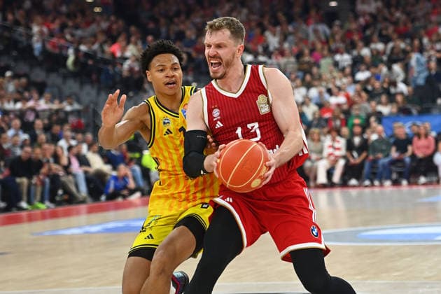 Andreas OBST FCB , Action,duel against Jack KAYIL Alba Berlin Basketball BBL,Season 2025 2026 Play Off Final Game 1, FC Bayern Muenchen Alba Berlin on 12 06 2026 S A P G A R D EN