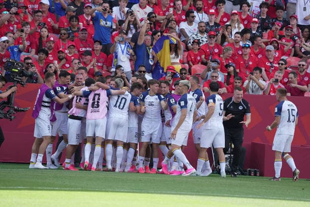 CAN, World Cup FIFA 2026, preliminary round, Canada vs Bosnia and Herzegovina 12 06 2026, Toronto Stadium, Toronto, CAN, World Cup FIFA 2026, preliminary round, Canada vs Bosnia and Herzegovina, pictured Jovo Lukic Bosnia celebrates the goal for 0 1 nordphotoxGmbHx xBratic nph00250