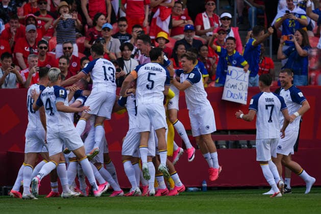 Canada v Bosnia and Herzegovina - FIFA World Cup, WM, Weltmeisterschaft, Fussball 2026 - Group B TORONTO, CANADA - JUNE 12: Jovo Lukic of Bosnia and Herzegovina celebrates after scoring a goal during the 2026 FIFA World Cup First Stage Group B match between Canada and Bosnia and Herzegovina at Toronto Stadium (BMO Field) in Toronto, Ontario, Canada on June 12, 2026. Mert Alper Dervis Anadolu Ontario Canada. Editorial use only. Please get in touch for any other usage.  Copyright: x2026xAnadoluxMertxAlperxDervisx