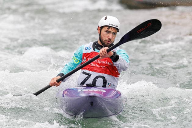 Gael Ettwiller LUX at ICF CANOE SLALOM WORLD CUP, Canoeing, Men, Kayak, 2026, on 12 06 2026 in Augsburg, Eiskanal Bayern Germany
