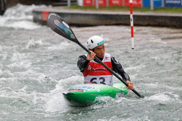 Teppei Saito JPN at ICF CANOE SLALOM WORLD CUP, Canoeing, Men, Kayak, 2026, on 12 06 2026 in Augsburg, Eiskanal Bayern Germany