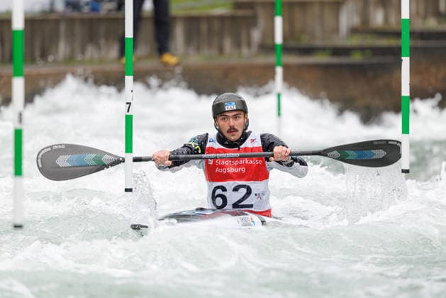 Alexandr Korobov KAZ at ICF CANOE SLALOM WORLD CUP, Canoeing, Men, Kayak, 2026, on 12 06 2026 in Augsburg, Eiskanal Bayern Germany