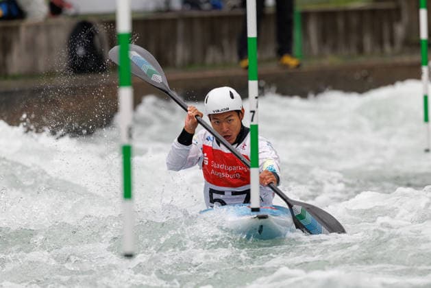 Zhaoshan Hu CHN at ICF CANOE SLALOM WORLD CUP, Canoeing, Men, Kayak, 2026, on 12 06 2026 in Augsburg, Eiskanal Bayern Germany
