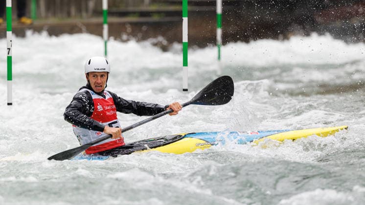 Oleksandr Fedorenko UKR at ICF CANOE SLALOM WORLD CUP, Canoeing, Men, Kayak, 2026, on 12 06 2026 in Augsburg, Eiskanal Bayern Germany