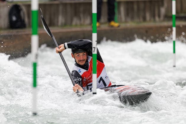 Serhii Sovko UKR at ICF CANOE SLALOM WORLD CUP, Canoeing, Men, Kayak, 2026, on 12 06 2026 in Augsburg, Eiskanal Bayern Germany