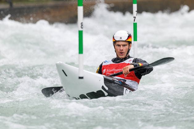 Christian Stanzel GER at ICF CANOE SLALOM WORLD CUP, Canoeing, Men, Kayak, 2026, on 12 06 2026 in Augsburg, Eiskanal Bayern Germany