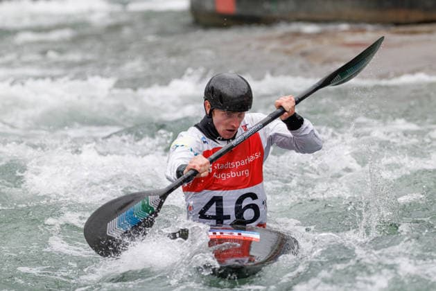 Reilly Vernon IRL at ICF CANOE SLALOM WORLD CUP, Canoeing, Men, Kayak, 2026, on 12 06 2026 in Augsburg, Eiskanal Bayern Germany